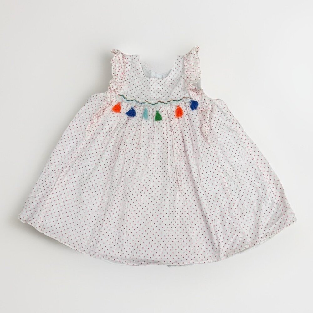 Pippa and Julie White Swiss Dot Dress with Colorful Tassels size 24 Months